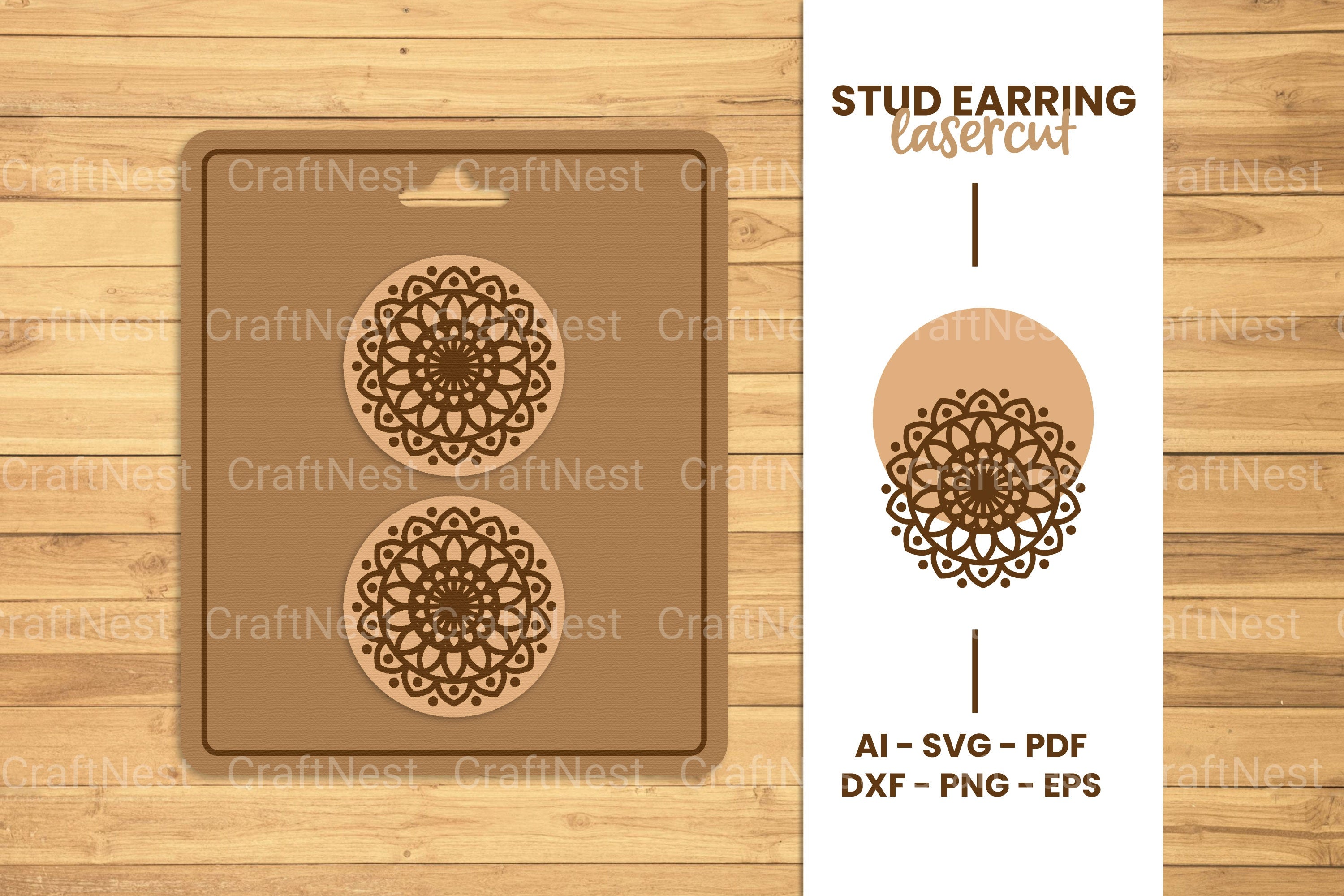 Mandala Stud Earring Lasercut SVG Clipart Bundle