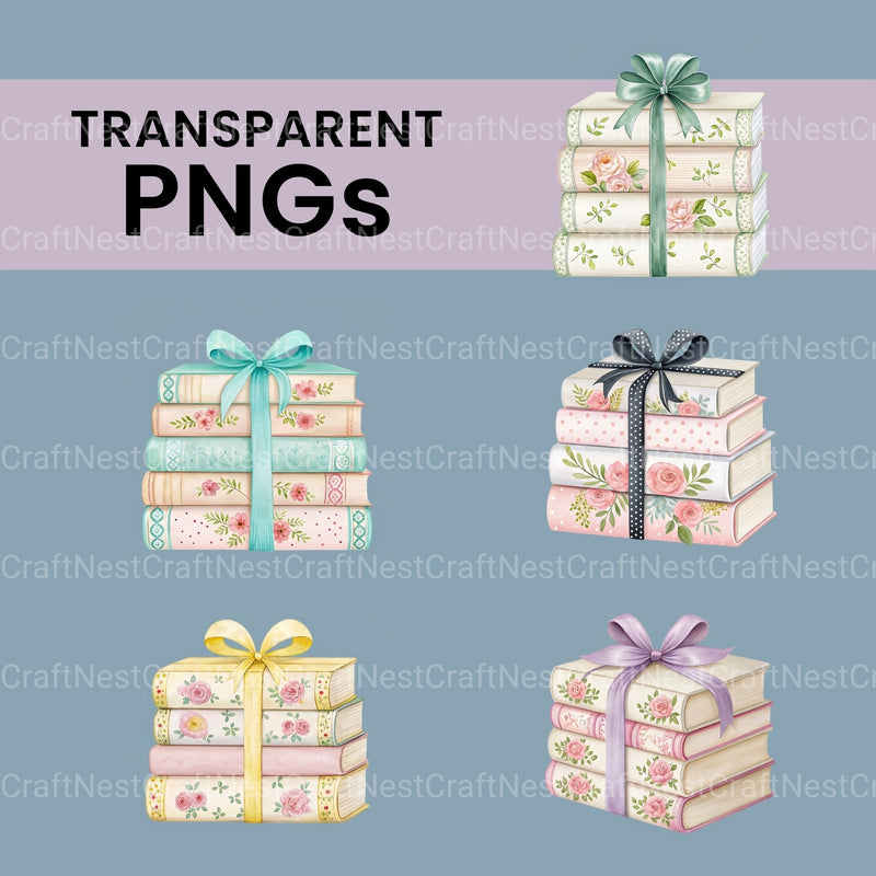 Floral Books Ribbons Clipart Bundle - CraftNest - Digital Crafting and Art