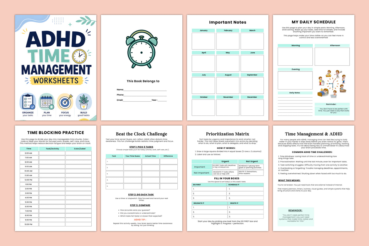 ADHD Time Management Worksheets Workbook