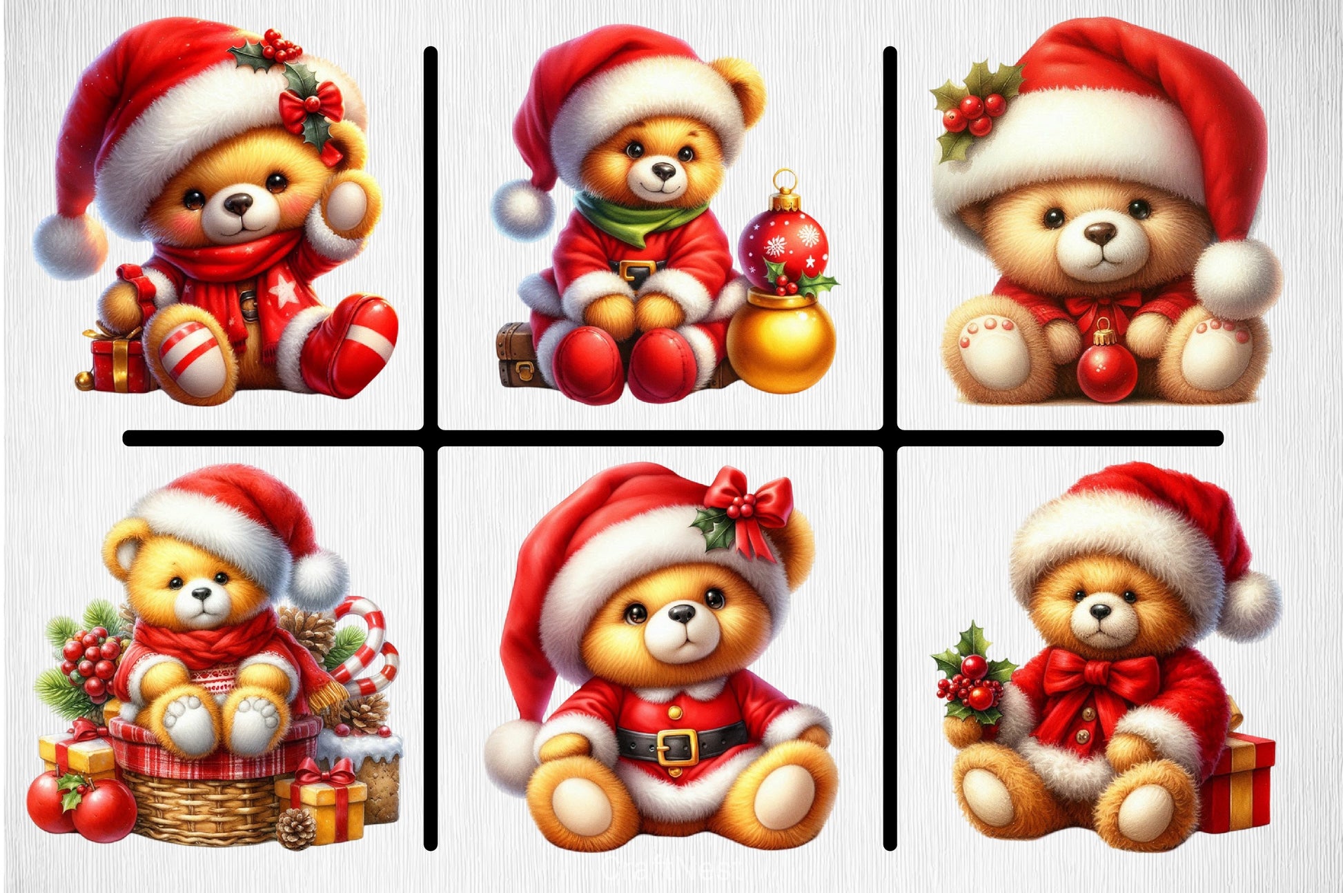 Yellow & Red Christmas Teddy Bear Clipart Bundle - CraftNest - Digital Crafting and Art