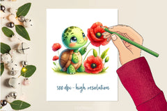 Baby Turtle Flowers Clipart Bundle - CraftNest - Digital Crafting and Art