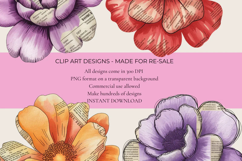 Newspaper Flowers Clipart - CraftNest - Digital Crafting and Art