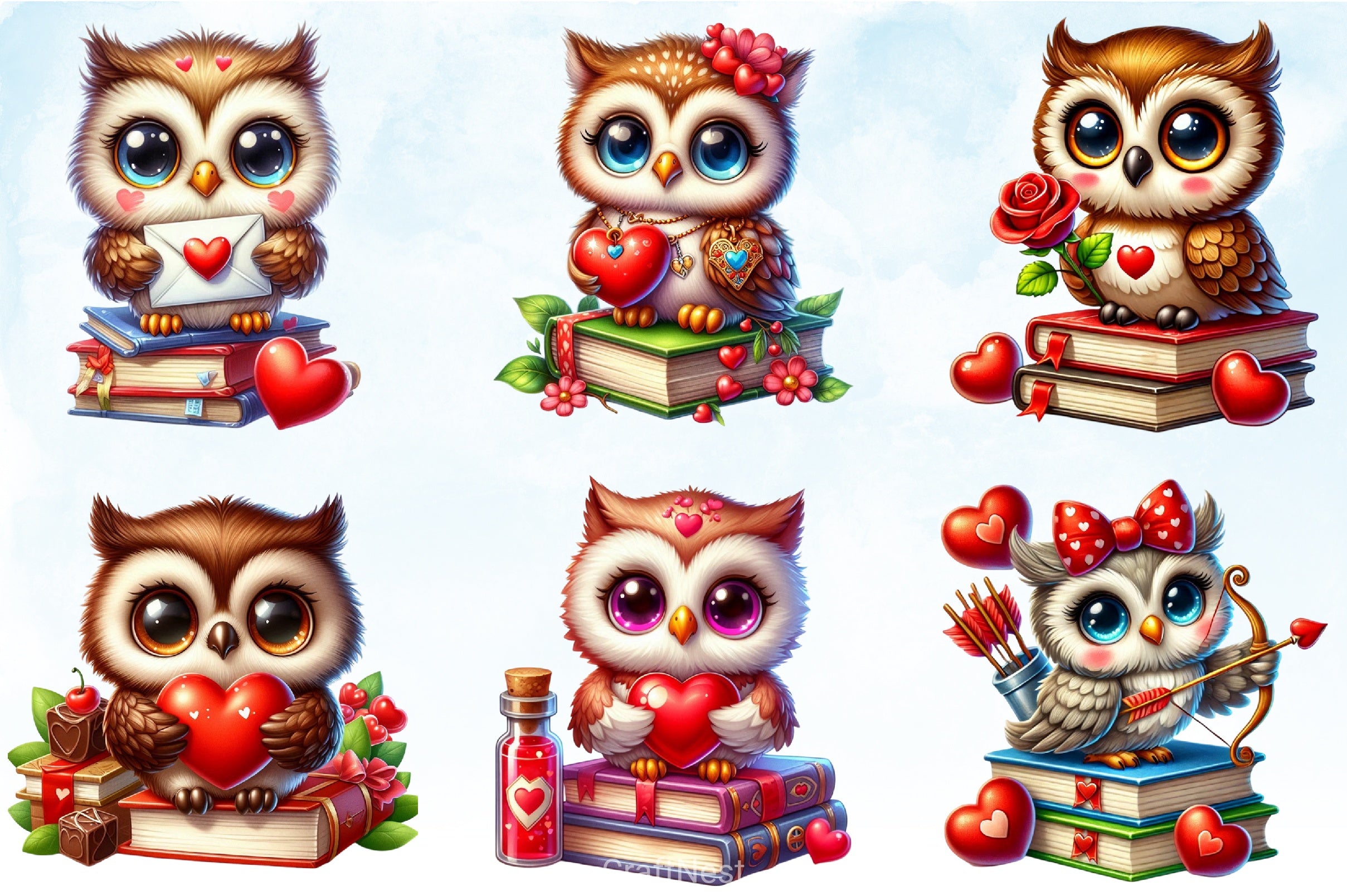Cute Valentine Owl Clipart Bundle - CraftNest - Digital Crafting and Art
