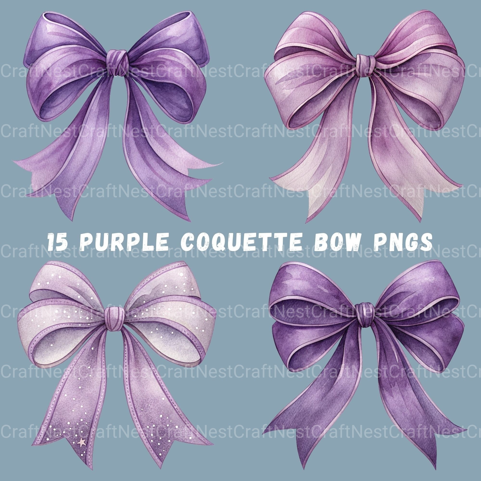 Purple Coquette Bows Clipart Bundle - CraftNest - Digital Crafting and Art