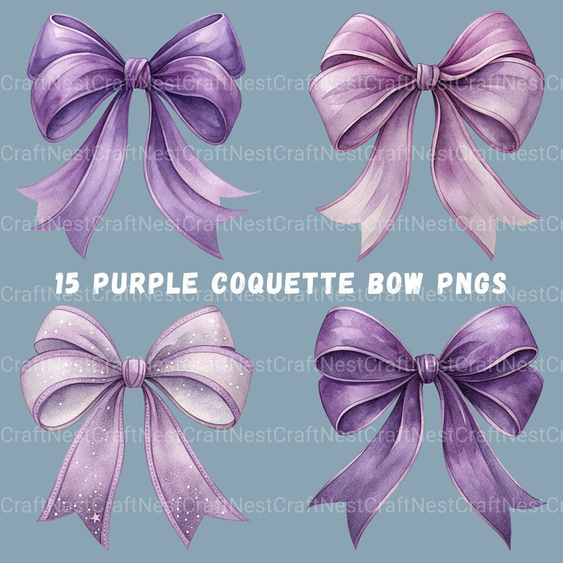 Purple Coquette Bows Clipart Bundle - CraftNest - Digital Crafting and Art