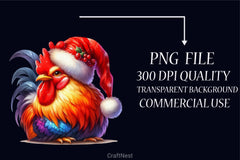 Christmas Rooster Santa Hat Clipart Bundle - CraftNest - Digital Crafting and Art