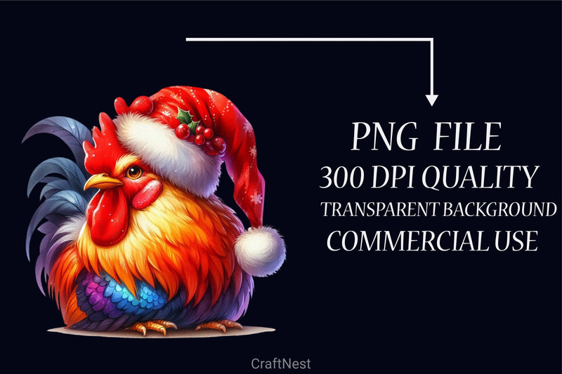 Christmas Rooster Santa Hat Clipart Bundle - CraftNest - Digital Crafting and Art