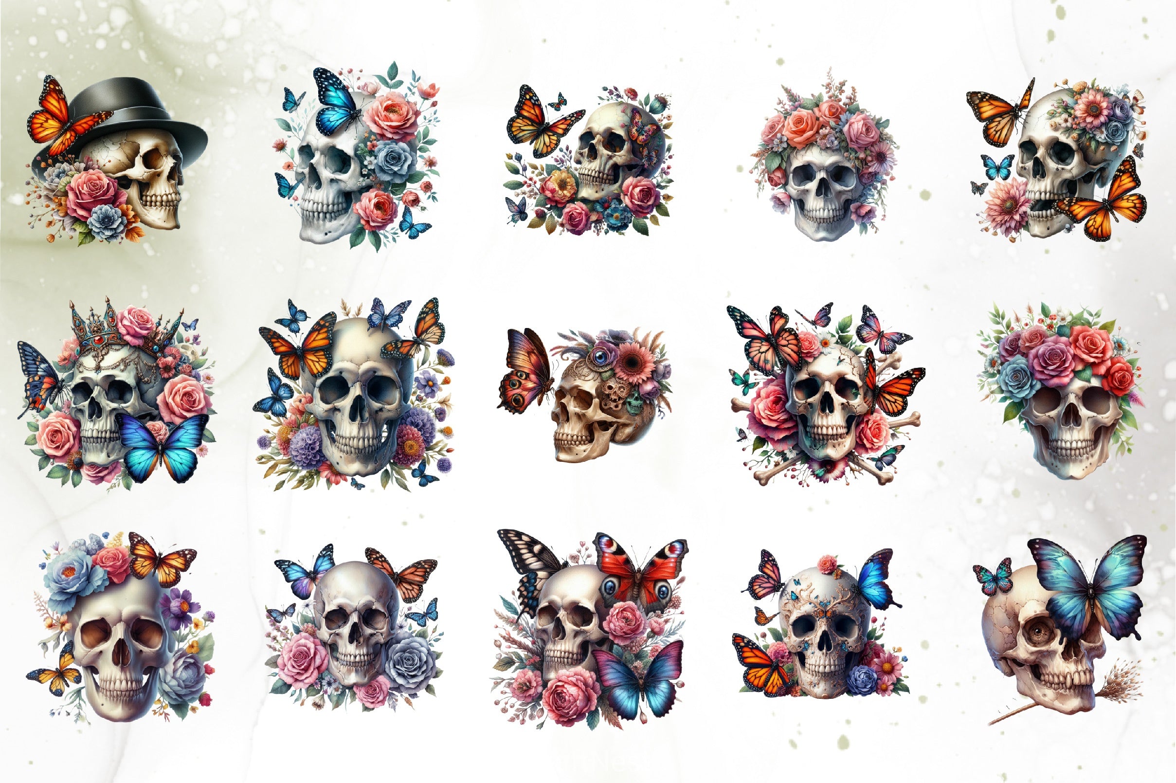 Floral Skull & Butterflies Clipart Bundle - CraftNest - Digital Crafting and Art