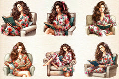Christmas Winter Woman Reading on Sofa Clipart Bundle - CraftNest - Digital Crafting and Art