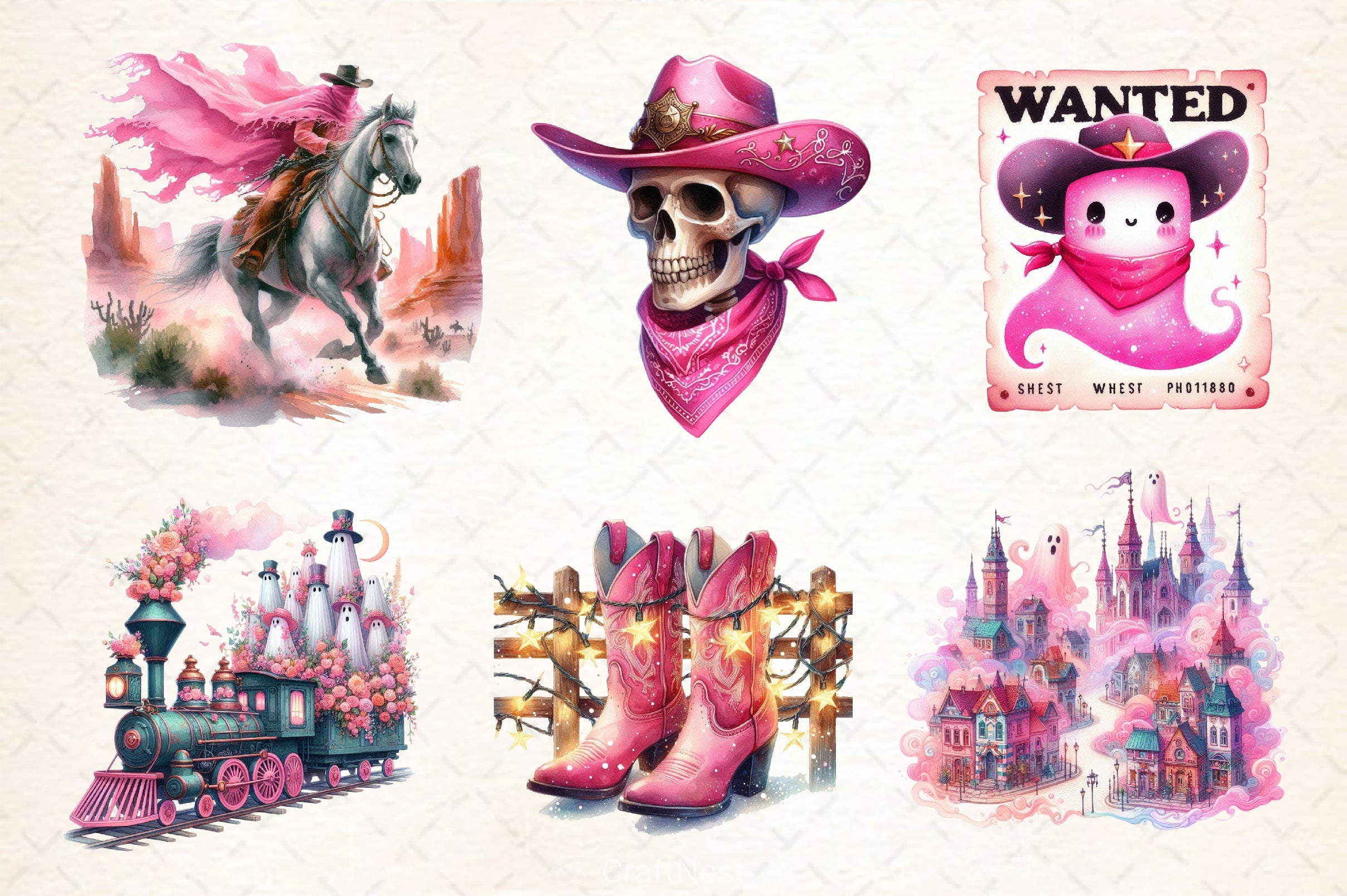 Pink Spooky Western Clipart Bundle - CraftNest - Digital Crafting and Art
