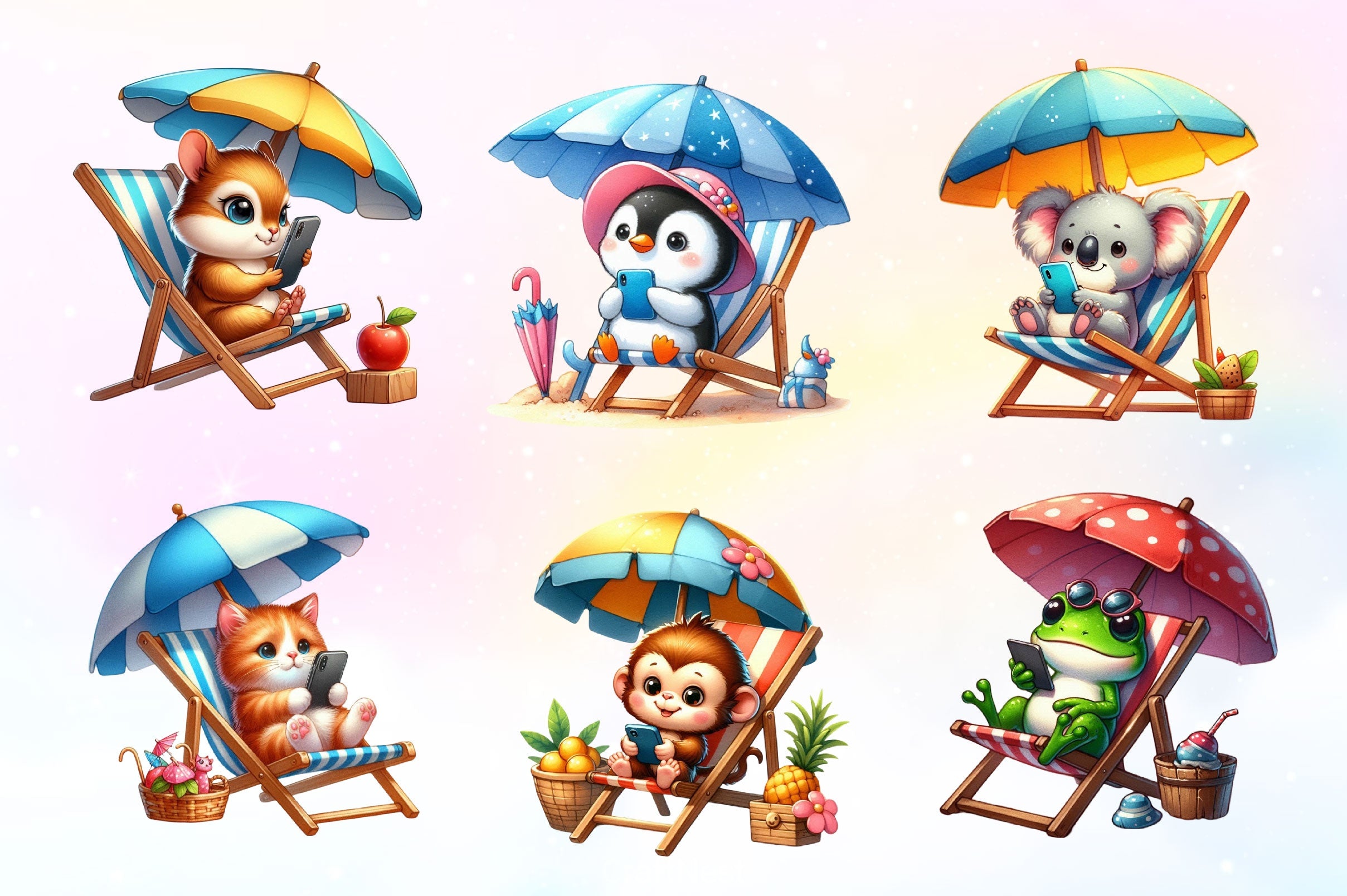 Summer Animals Relaxing On Beach Clipart Bundle 2 - CraftNest - Digital Crafting and Art