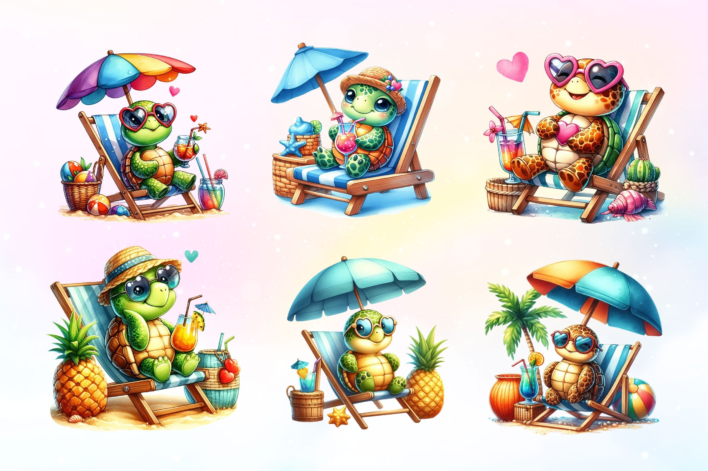 Chic Beach Sea Turtle Clipart Bundle 2 - CraftNest - Digital Crafting and Art