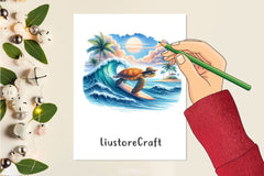 Summer Turtle Surfing On Wave Clipart Bundle 2 - CraftNest - Digital Crafting and Art