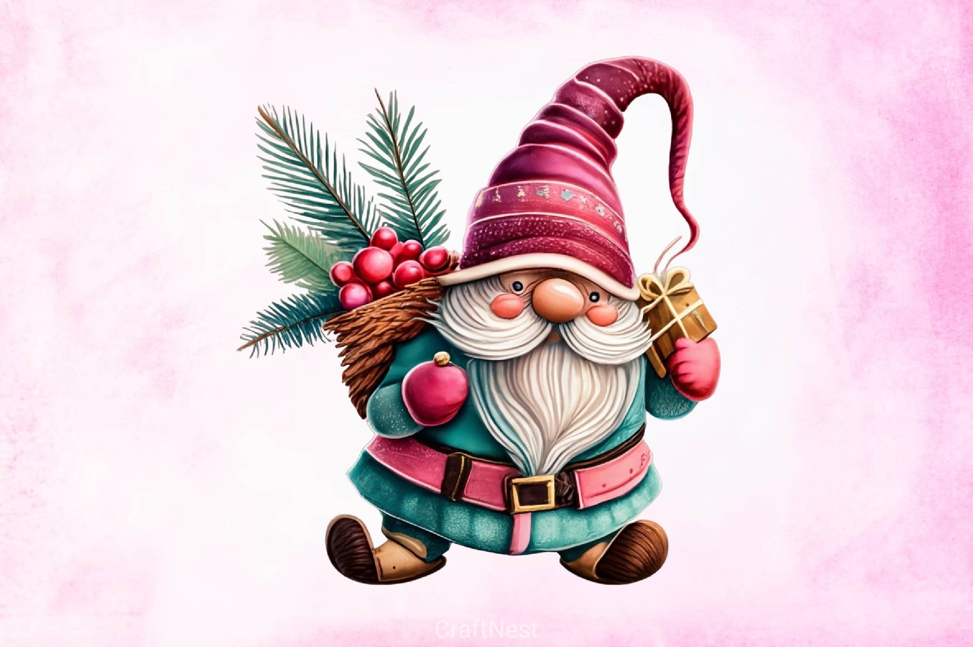 Pink Christmas Gnome Steal Clipart Bundle - CraftNest - Digital Crafting and Art
