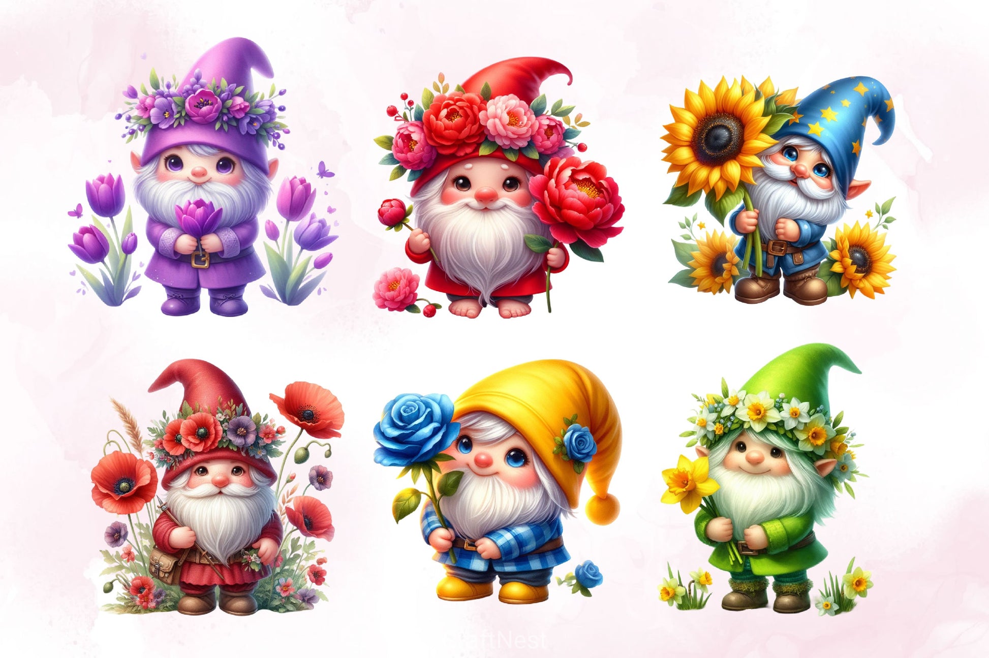 Floral Gnomes Clipart Bundle 2 - CraftNest - Digital Crafting and Art