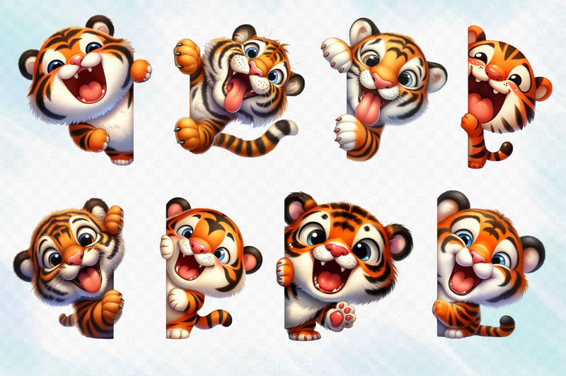 Funny Tiger Peeking Around Corner Clipart Bundle - CraftNest - Digital Crafting and Art