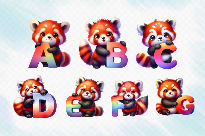 Cute Red Panda Alphabet Clipart Bundle - CraftNest - Digital Crafting and Art