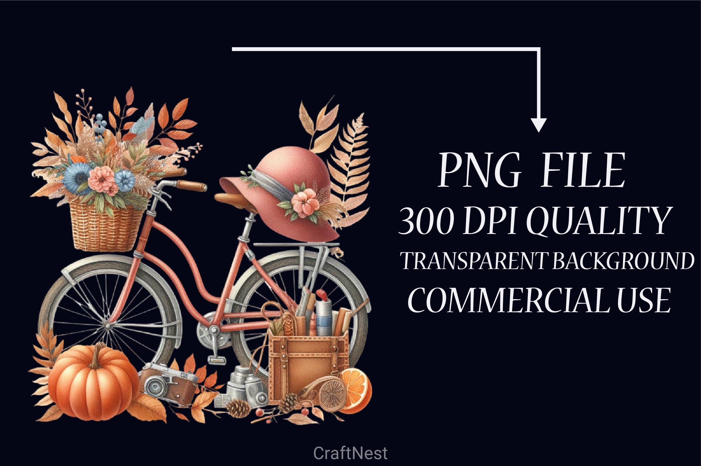 Autumn Vintage Bicycle Clipart Bundle - CraftNest - Digital Crafting and Art