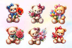 Teddy Bear Holding Flowers Clipart Bundle - CraftNest - Digital Crafting and Art