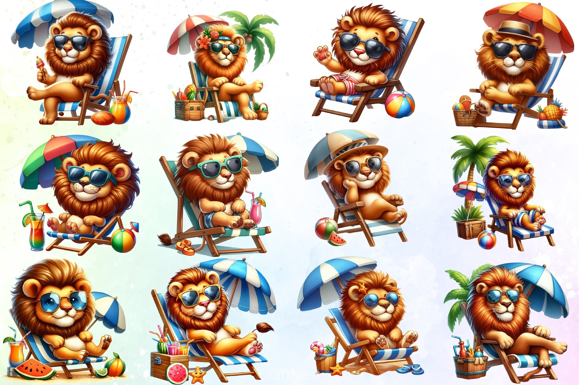 Cute Lion Beach Clipart Bundle - CraftNest - Digital Crafting and Art
