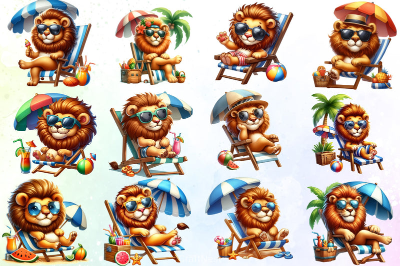 Cute Lion Beach Clipart Bundle - CraftNest - Digital Crafting and Art