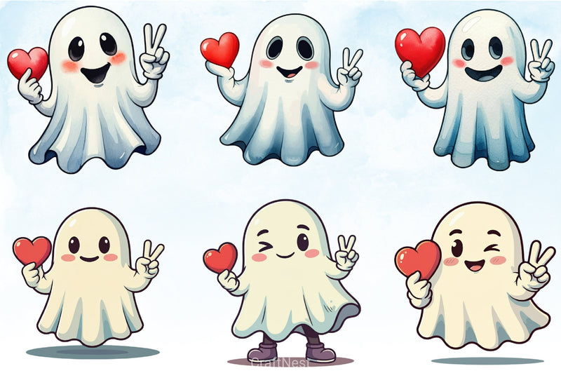 Valentine's Day Ghost Clipart Bundle - CraftNest - Digital Crafting and Art
