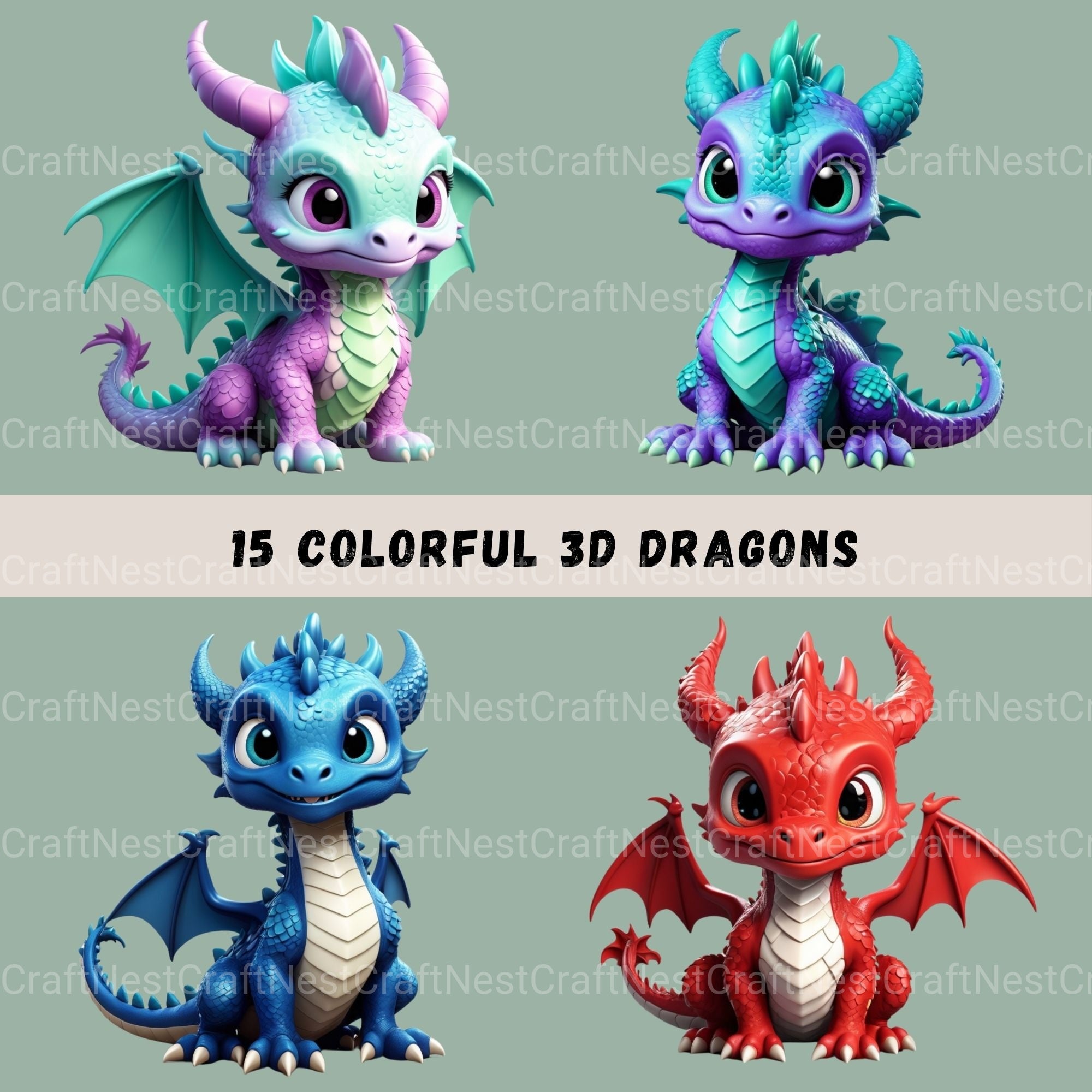 Dragons 3D Clipart Bundle - CraftNest - Digital Crafting and Art