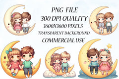 Boy & Girl Moon Clipart Bundle - CraftNest - Digital Crafting and Art