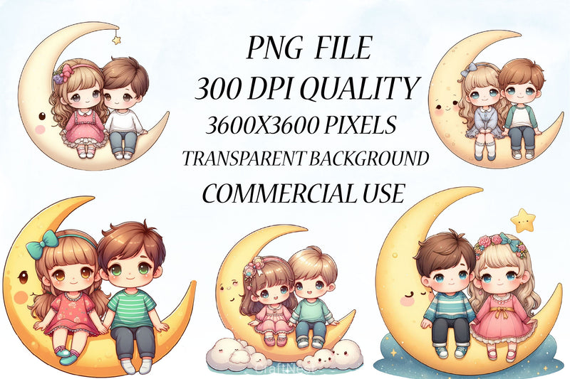 Boy & Girl Moon Clipart Bundle - CraftNest - Digital Crafting and Art