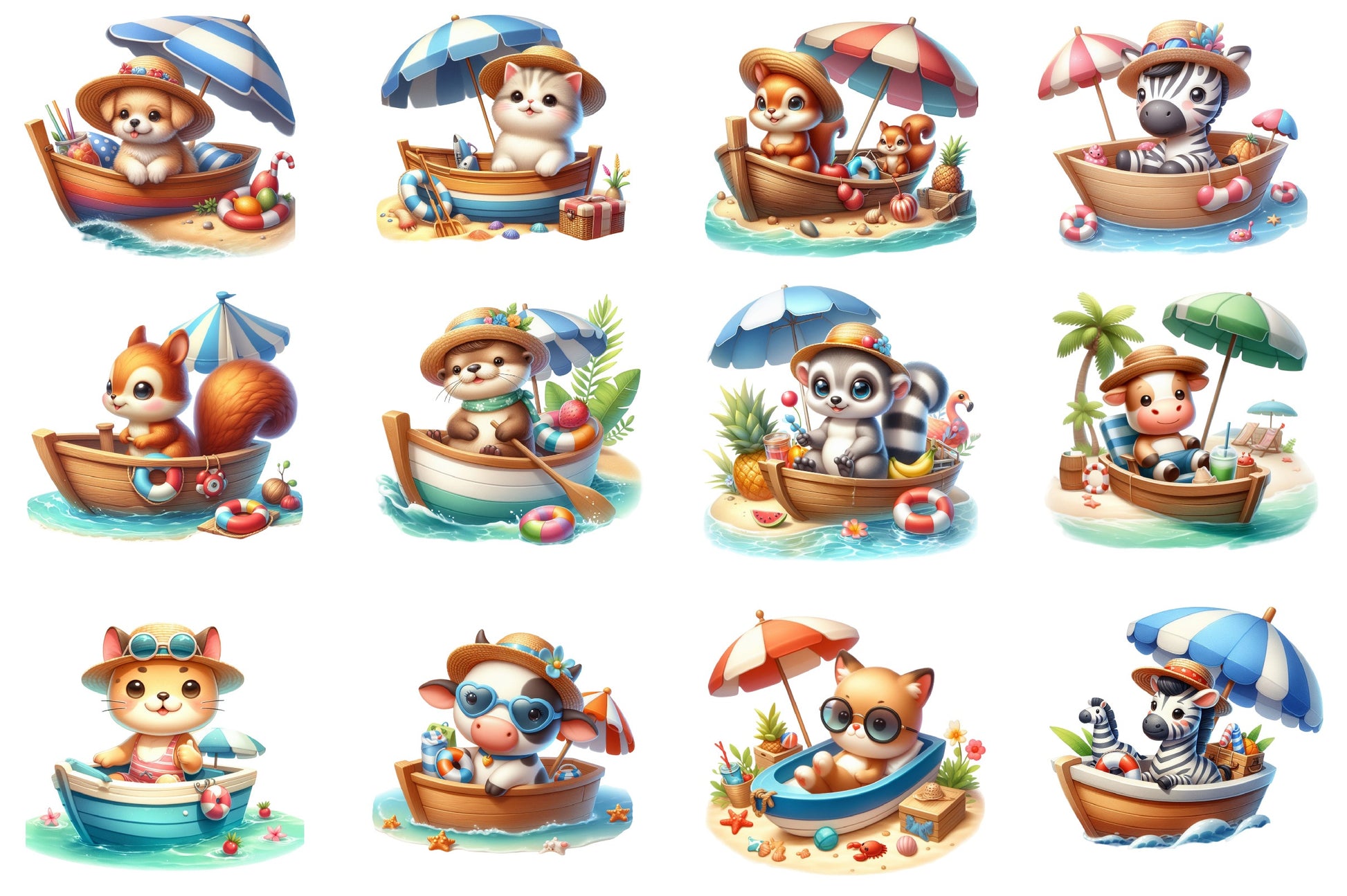 Cute Animals Boat Summer Clipart Bundle - CraftNest - Digital Crafting and Art