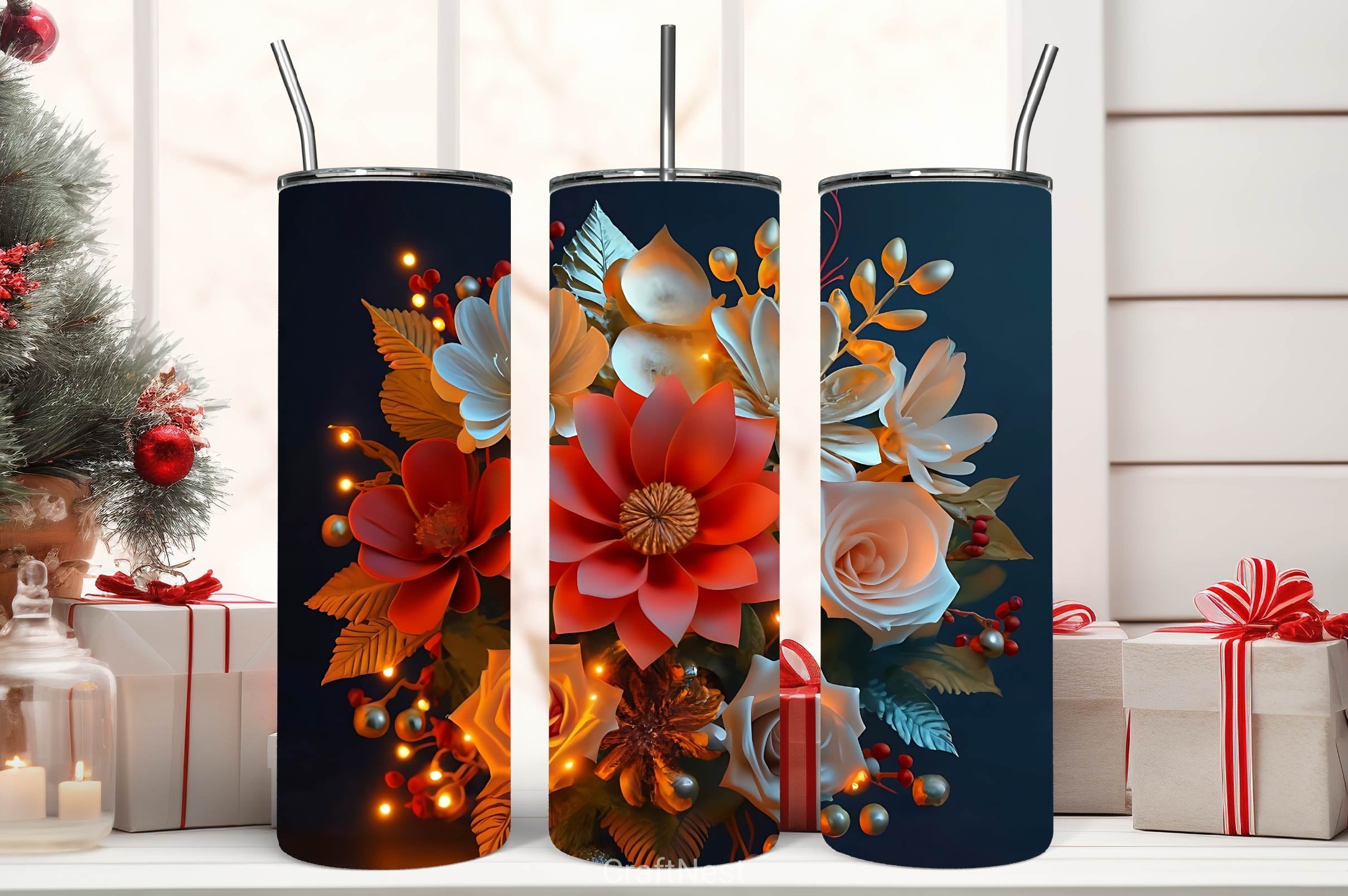 Flower Tumbler Wrap Bundle 18 - CraftNest - Digital Crafting and Art