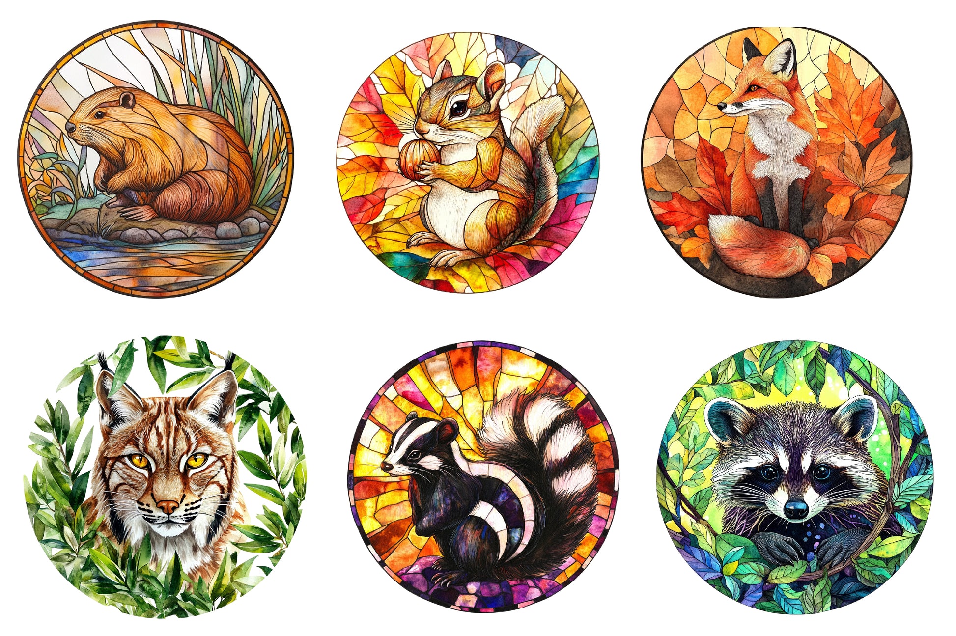 Round Stained Glass Forest Animals Clipart Bundle - CraftNest - Digital Crafting and Art