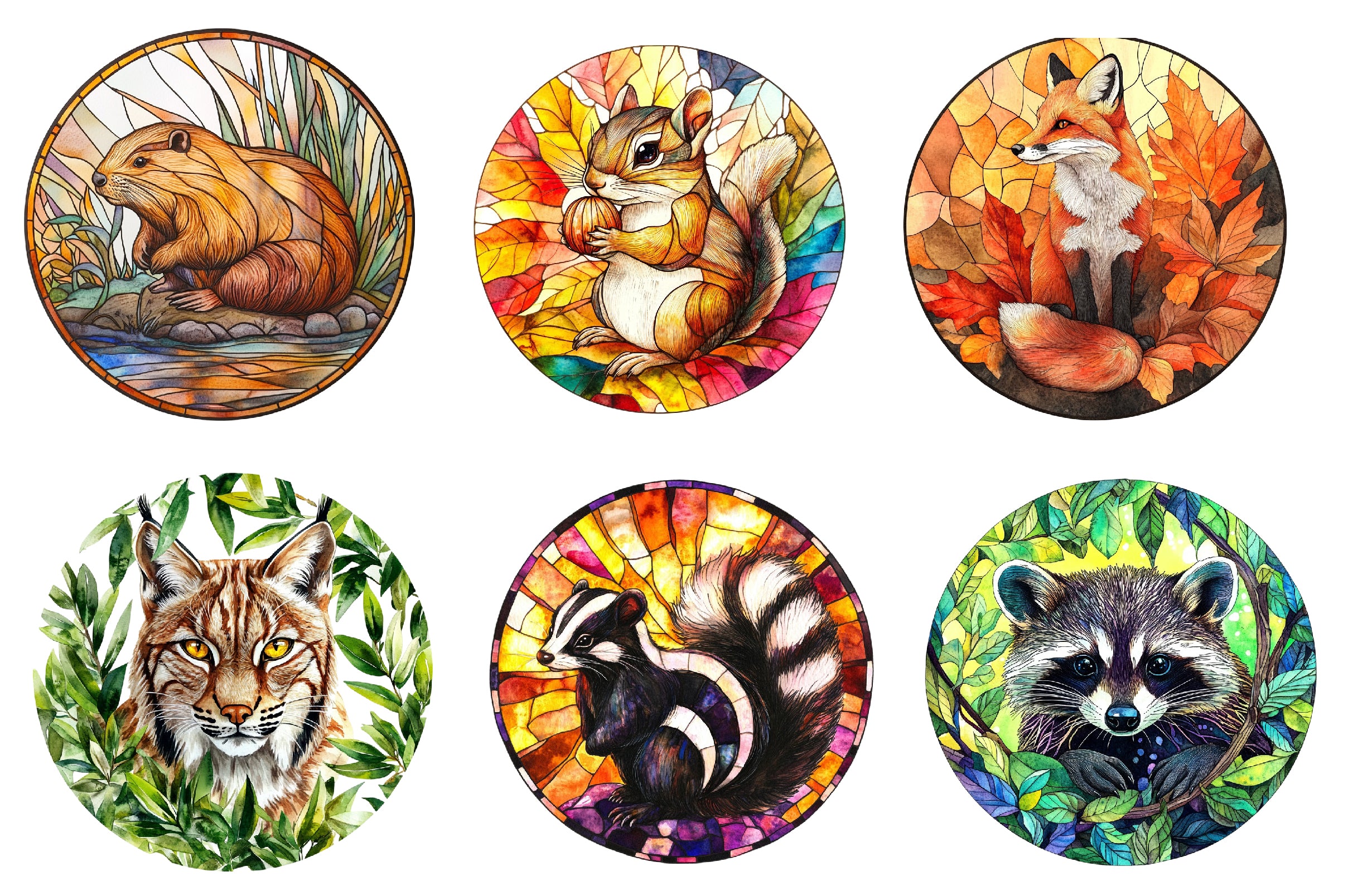 Round Stained Glass Forest Animals Clipart Bundle - CraftNest - Digital Crafting and Art