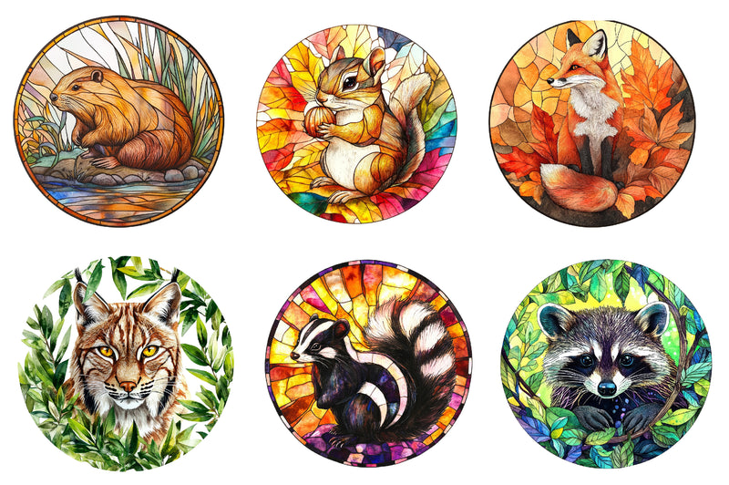 Round Stained Glass Forest Animals Clipart Bundle - CraftNest - Digital Crafting and Art