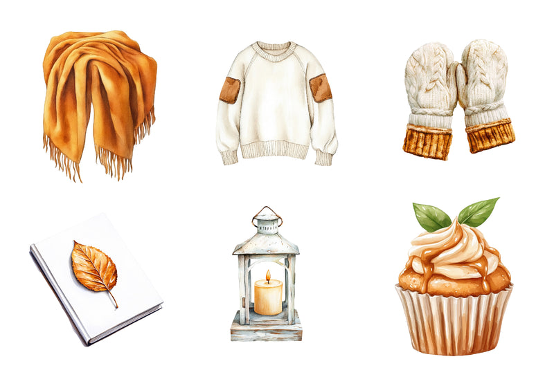Cozy Caramel & White Fall Clipart Bundle - CraftNest - Digital Crafting and Art