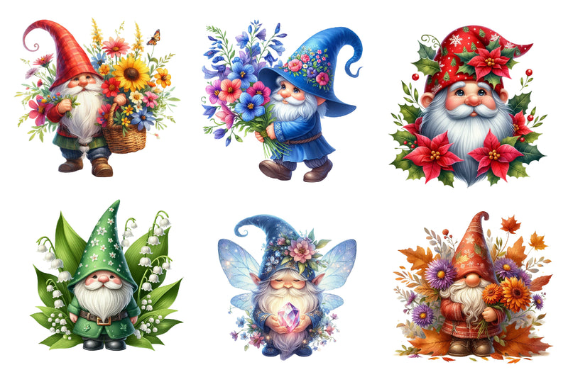 Birth Month Flower Gnome Clipart Bundle - CraftNest - Digital Crafting and Art