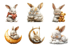 Bunny Neutral Sleeping Animals Clipart Bundle - CraftNest - Digital Crafting and Art