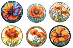 Round Stained Glass California Poppies Clipart Bundle - CraftNest - Digital Crafting and Art