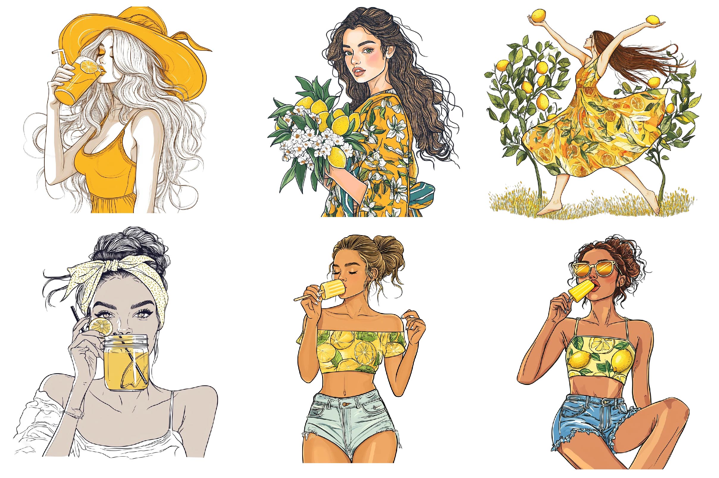 Summer Lemon Woman Clipart Bundle - CraftNest - Digital Crafting and Art
