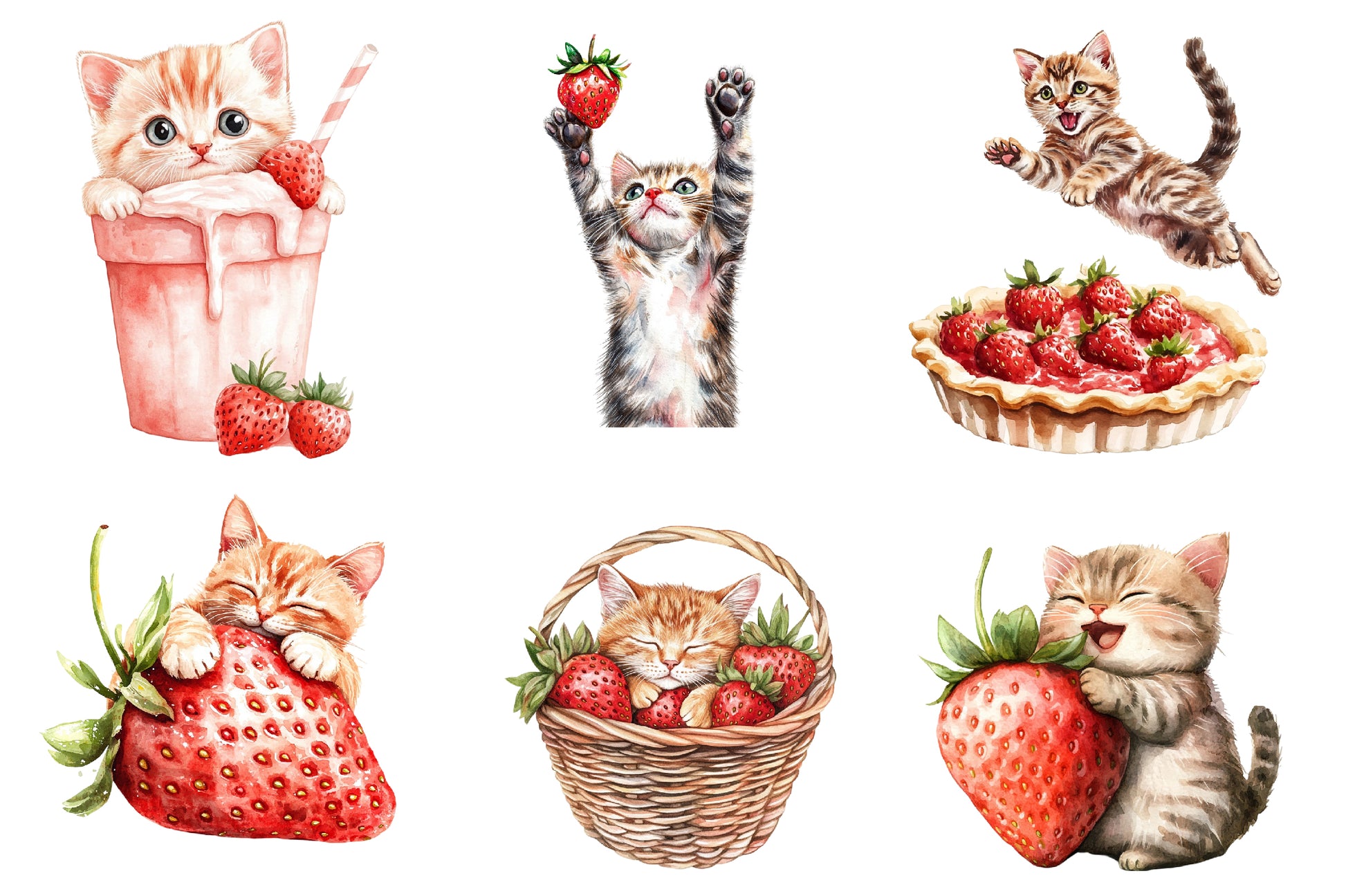Strawberry Cat Clipart Bundle - CraftNest - Digital Crafting and Art