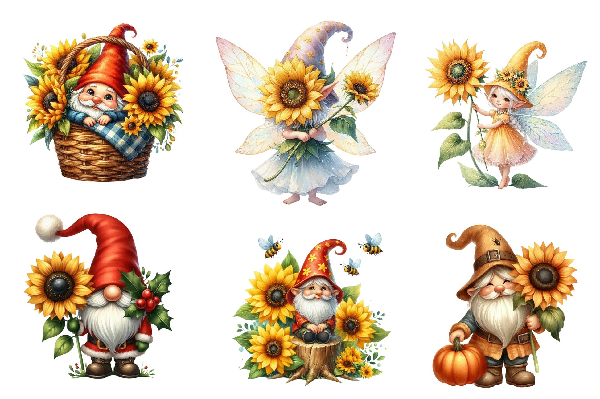 Sunflower Gnomes Clipart Bundle 1 - CraftNest - Digital Crafting and Art