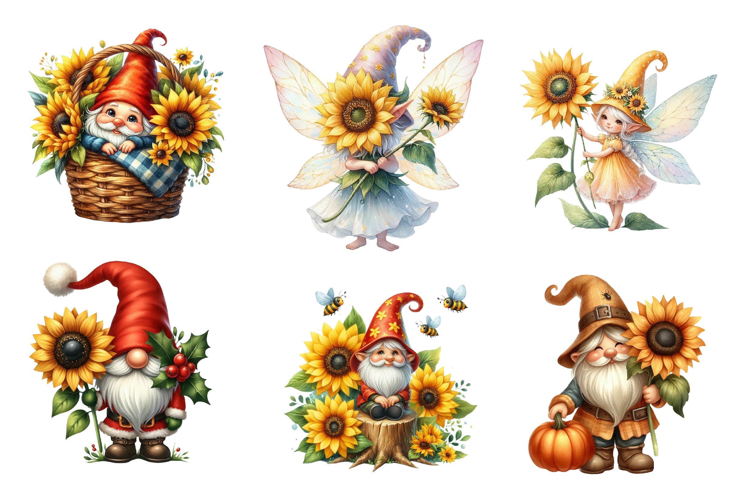 Sunflower Gnomes Clipart Bundle 1 - CraftNest - Digital Crafting and Art
