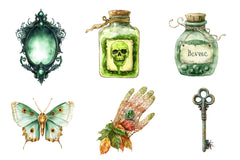 Antique Green Halloween Set Clipart Bundle - CraftNest - Digital Crafting and Art