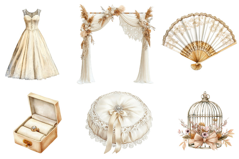 Antique Ivory Wedding Clipart Bundle - CraftNest - Digital Crafting and Art