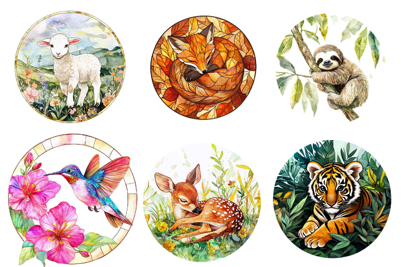 Round Stained Glass Of Baby Animals Clipart Bundle - CraftNest - Digital Crafting and Art