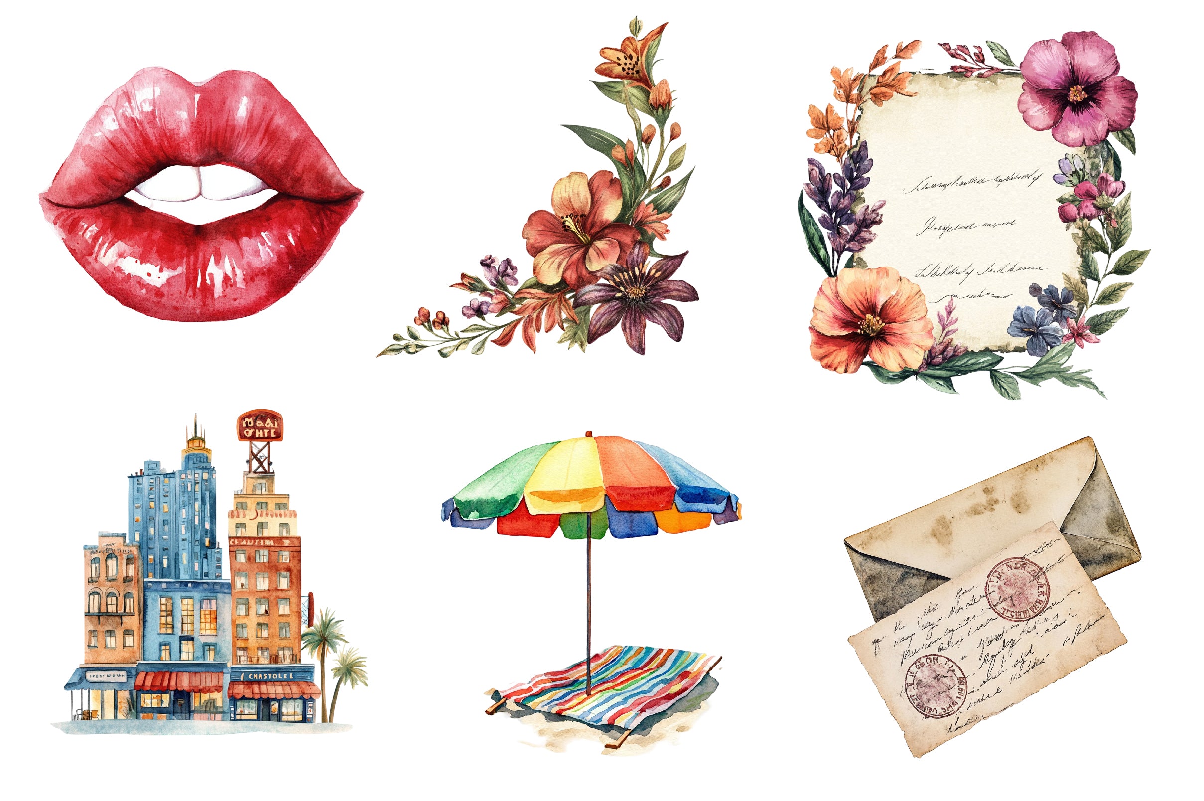 1920S Summer Postcard Clipart Bundle - CraftNest - Digital Crafting and Art
