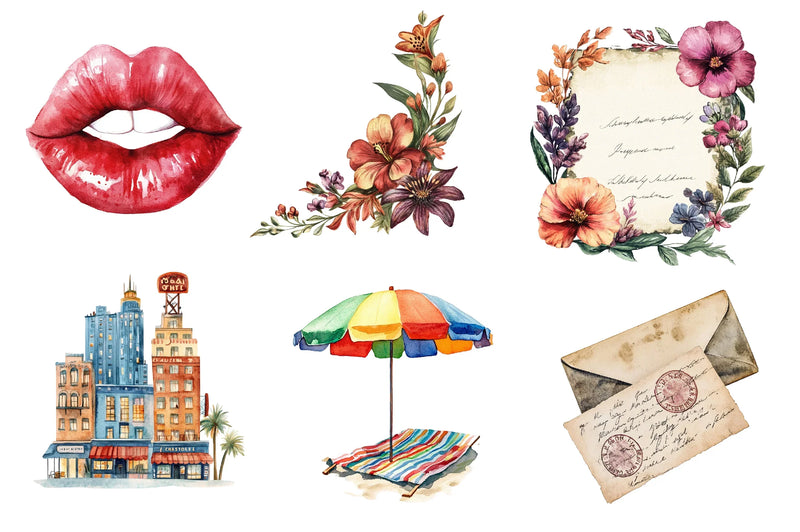 1920S Summer Postcard Clipart Bundle - CraftNest - Digital Crafting and Art