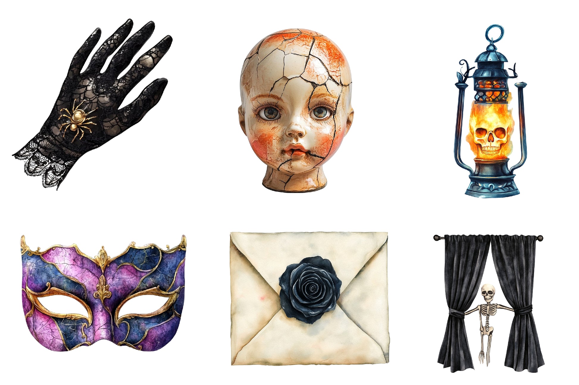 Antique Gothic Halloween Set Clipart Bundle - CraftNest - Digital Crafting and Art