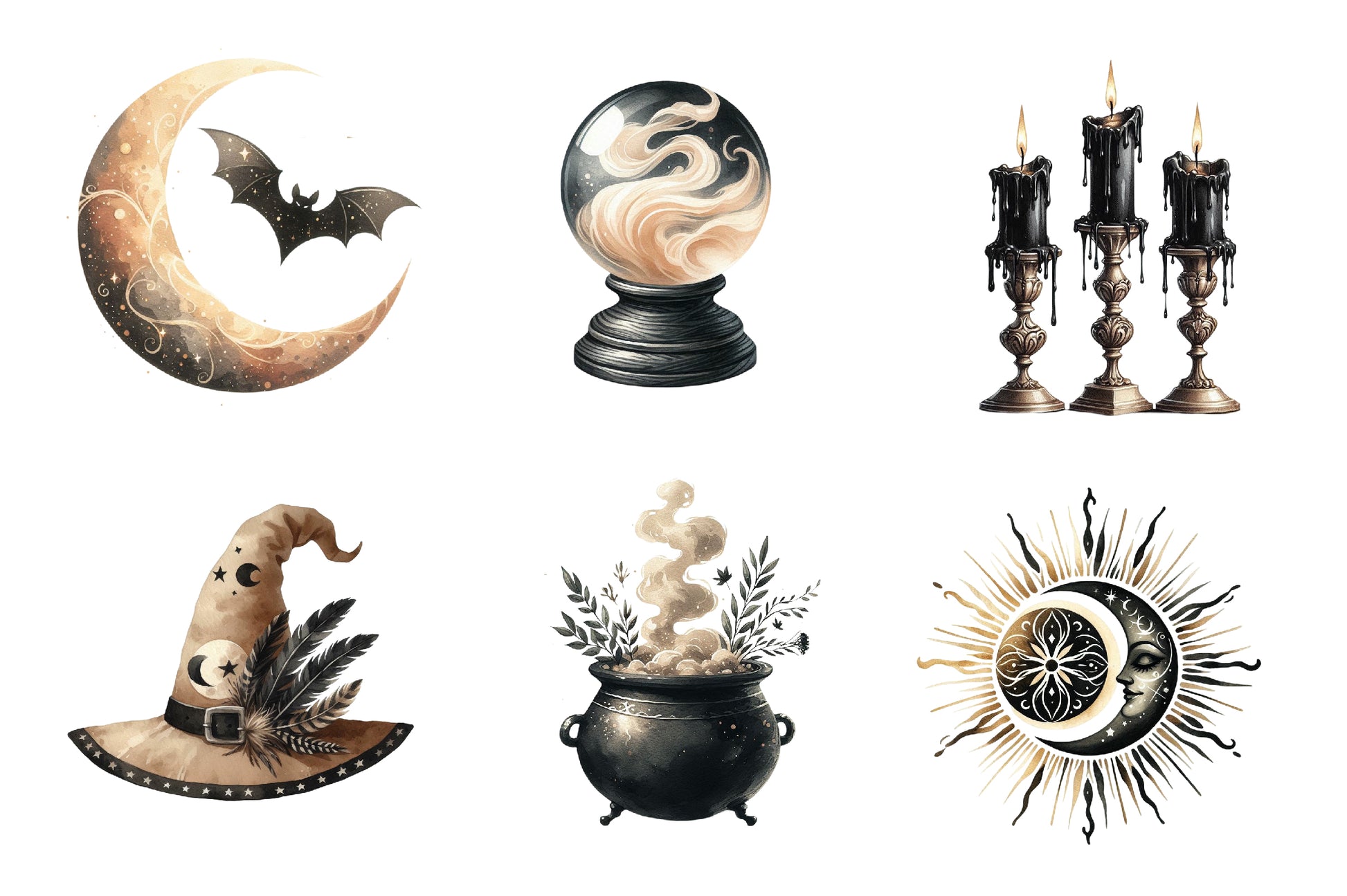 Beige & Black Halloween Clipart Bundle - CraftNest - Digital Crafting and Art