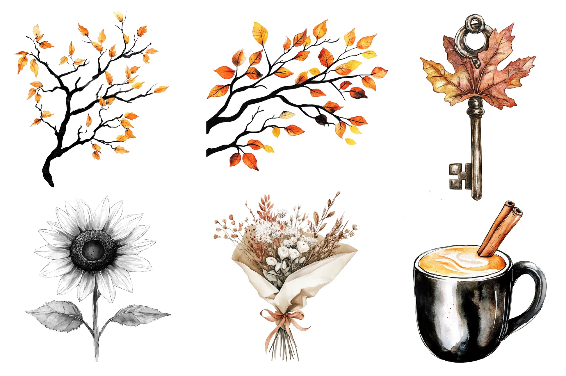 Black & White Autumn Clipart Bundle - CraftNest - Digital Crafting and Art